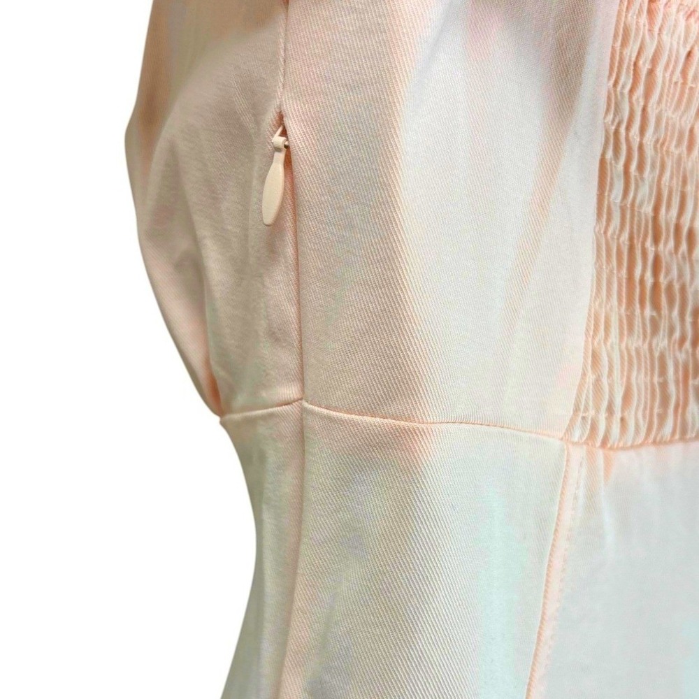 Free People Pera Peach Mini Dress Puff Sleeve Square Neck Smocked Back Size 2 - Picture 8 of 11